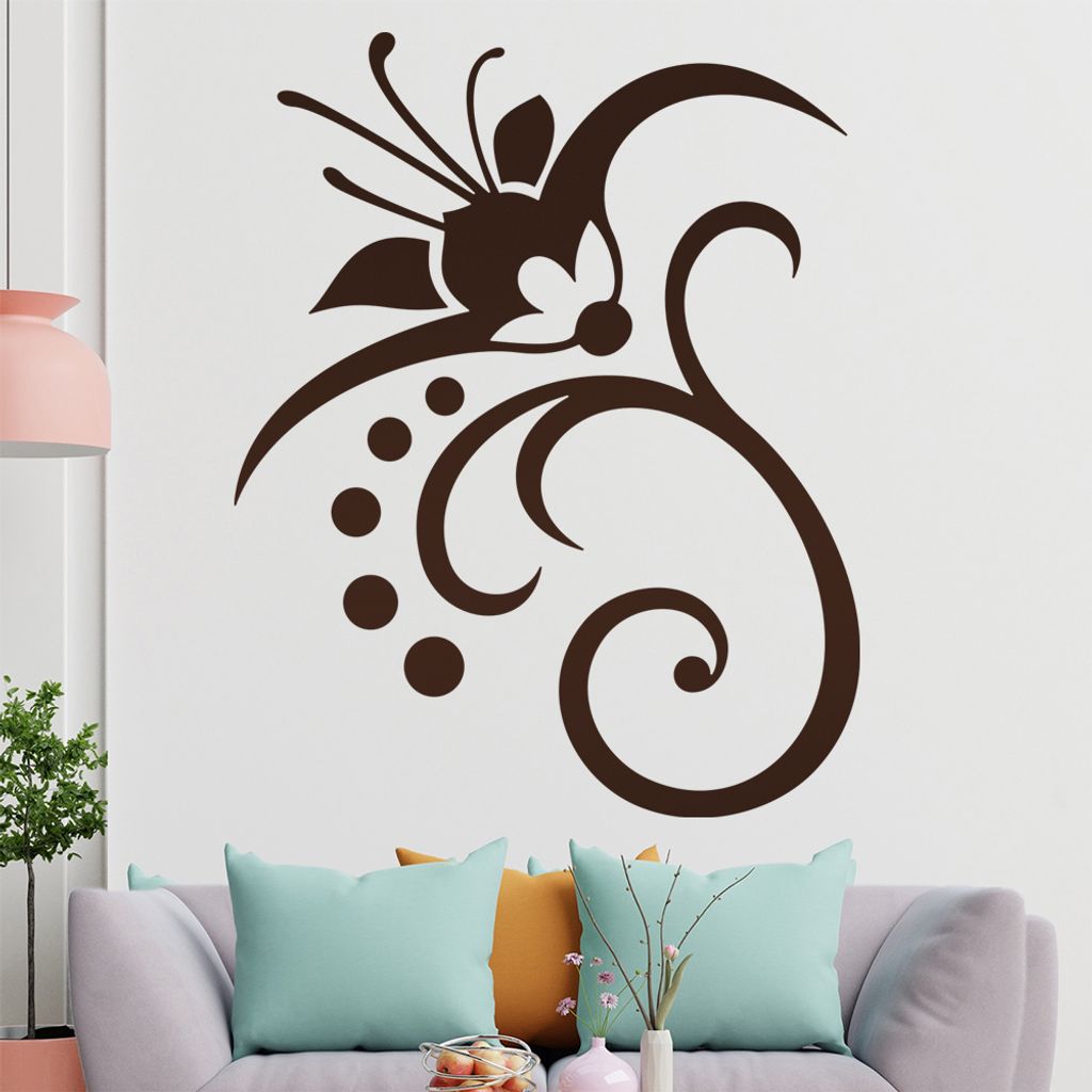 Blume - Linien Punkte Wandtattoo in 6 Größen - Wandaufkleber Wall Sticker - Dekoration, Küche, Wohnzimmer, Schlafzimmer, Badezimmer