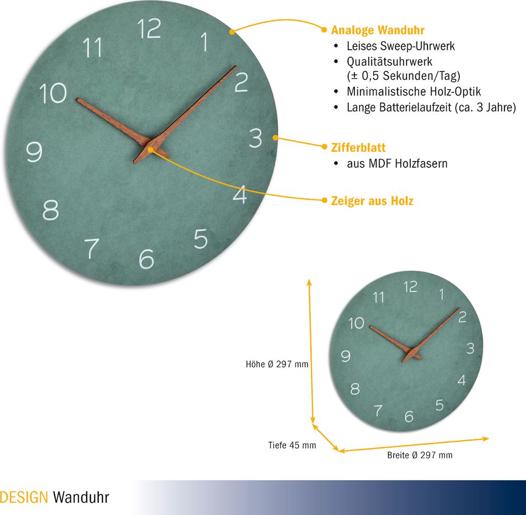 Analoge Design Wanduhr mit Holzoptik 60.3054.04 TFA Produktbild 