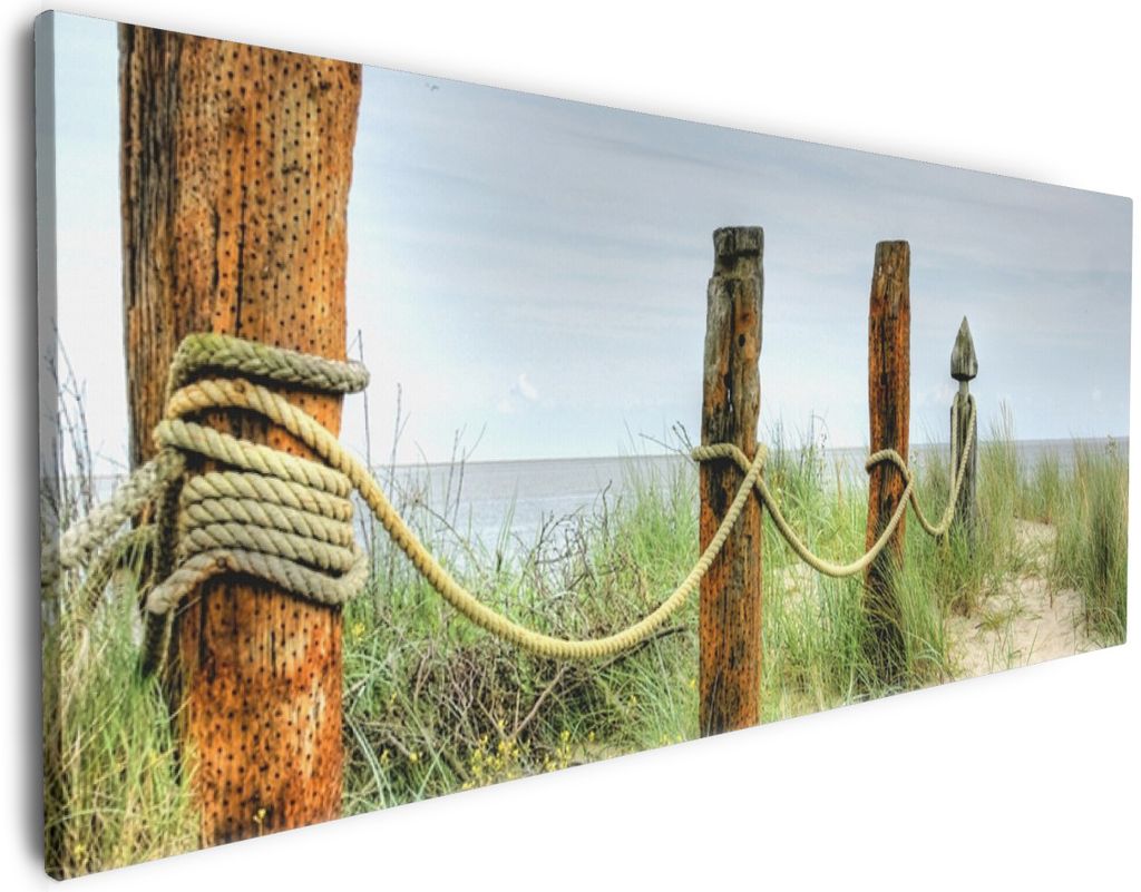 Wallario Premium Leinwandbild Düne am Strand mit Holzpfahl Produktbild 