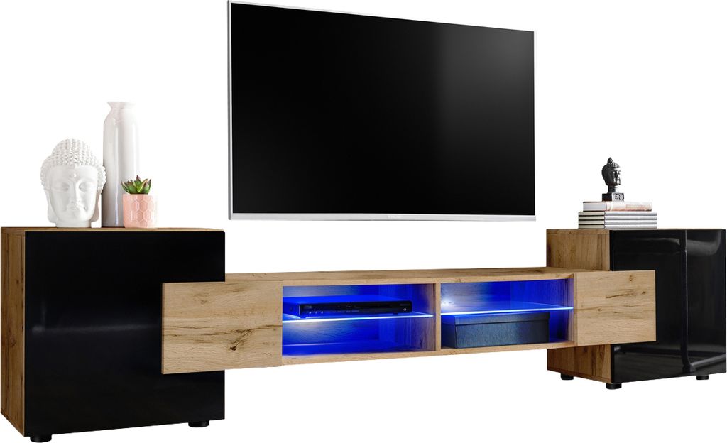 Komodee | TV-Schrank mit 2 Türen Merano | Korpus Wotan Frontfarbe Schwarz und Wotan