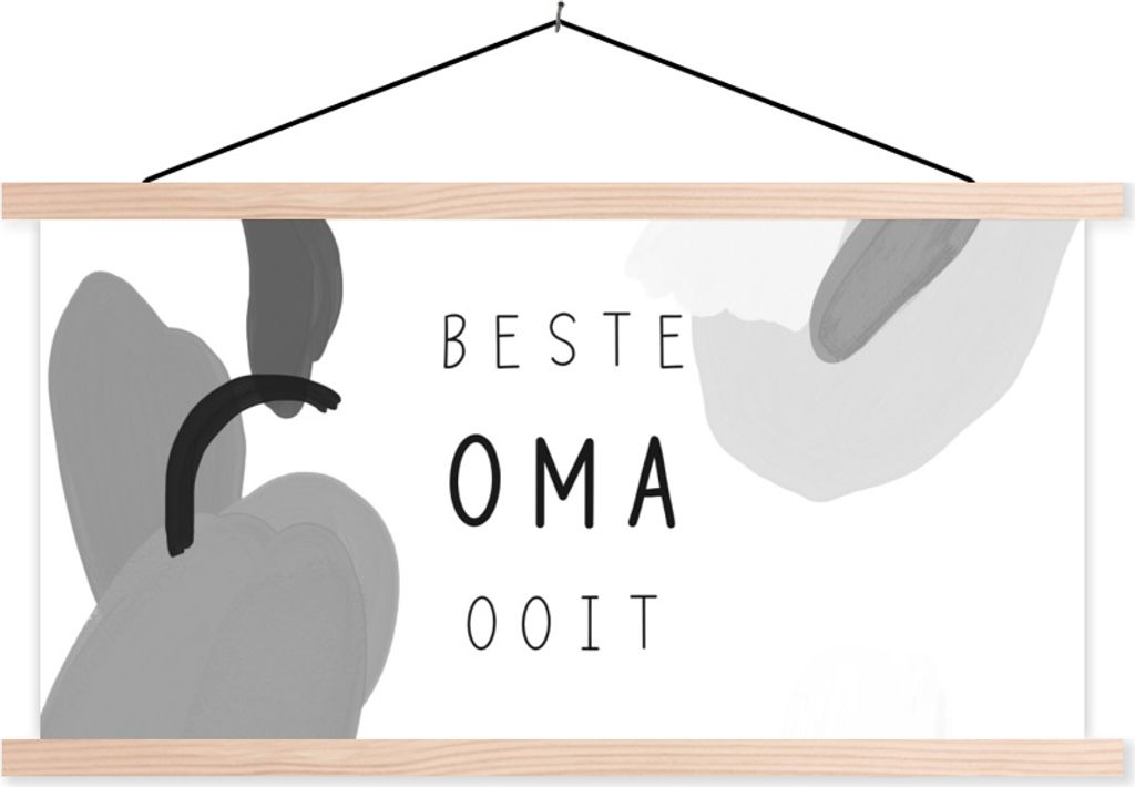 MuchoWow Textilposter Sprüche - Zitate Best Grandma Ever - Muttertag - Oma Geschenk - schwarz-weiß 120x60 cm mit holzfarbenen Rahmen - Klemmleiste