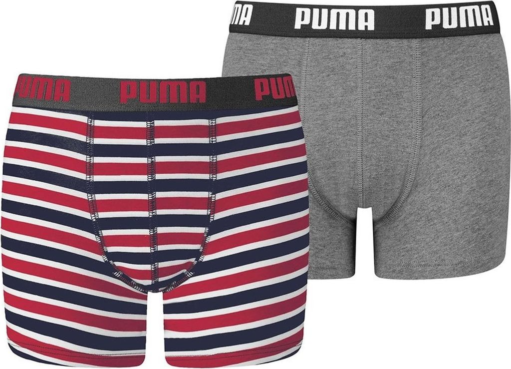2er Pack PUMA Basic Boxershorts Printed Stripe Kinder ribbon red 170-176