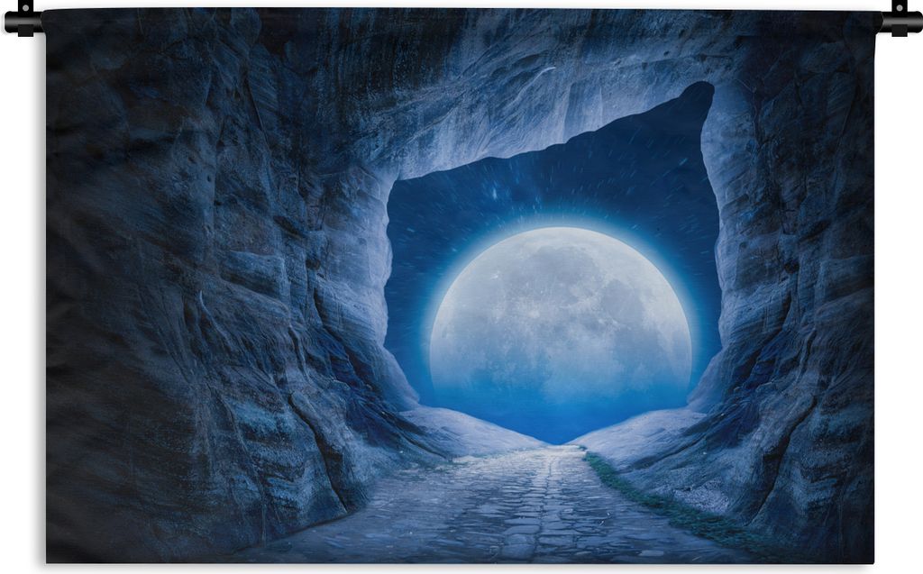 MuchoWow Wandteppich Wandbehang Höhle - Mond - Weltraum - Universum - Blau 150x100 cm Tapisserie Dekoration Wandtuch - Waschbar - Tapisserien - ...