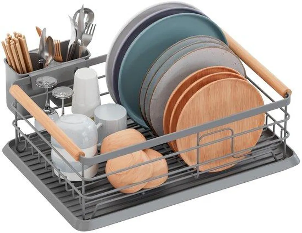 Étagère de séchage anti-rouille en acier gris pour évier sans trace