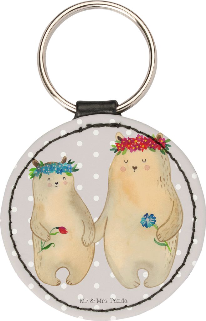 Mr. & Mrs. Panda Schlüsselanhänger Bären mit Blumenkranz - Grau Pastell - Geschenk, Tochter, Taschenanhänger, Mama, Mutter, Familie, Beste Freu...