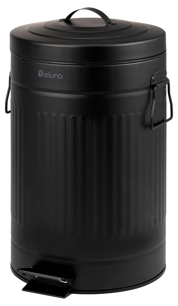 eluno Abfalleimer VINTAGE, Treteimer, 12 Liter Fassungsvermögen aus schwarzem Metall