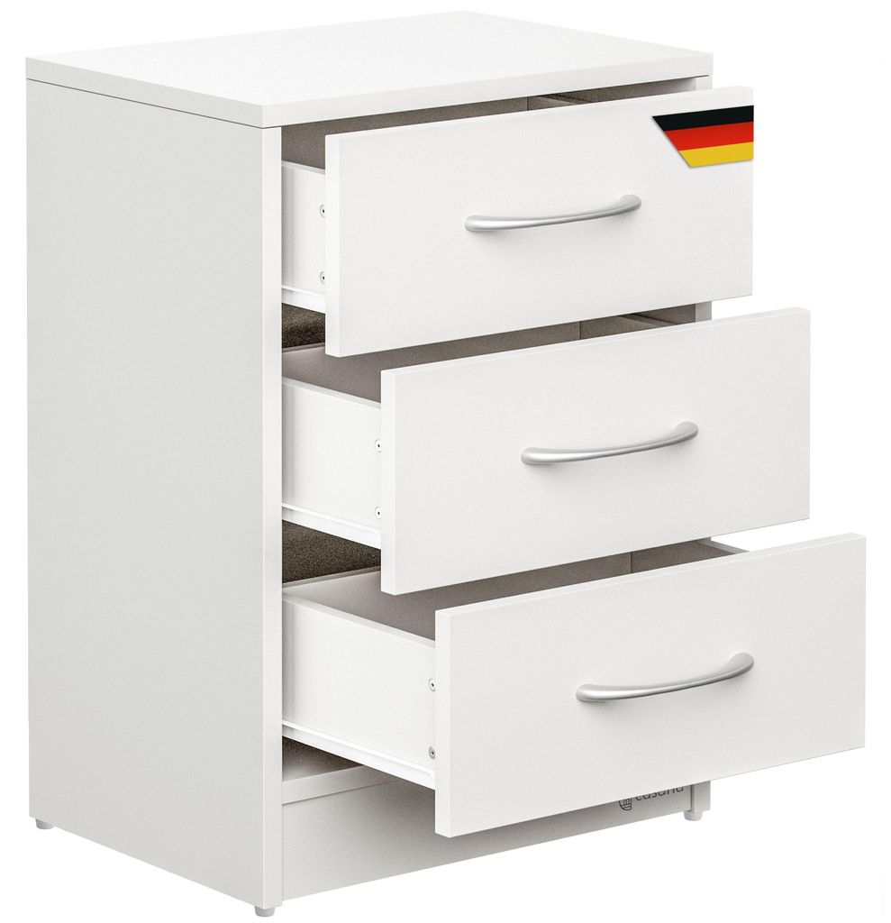 CASARIA® Nachttisch Weiß 3 Schubladen Kabelführung Produktbild 