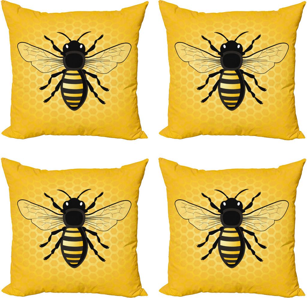 ABAKUHAUS Bienenkönigin Kissenbezug Set (4 Stück), Detailansicht von Insekten, Moderner Doppelseitiger Digitaldruck, 45 cm x 45 cm, Erde Gelb Grau