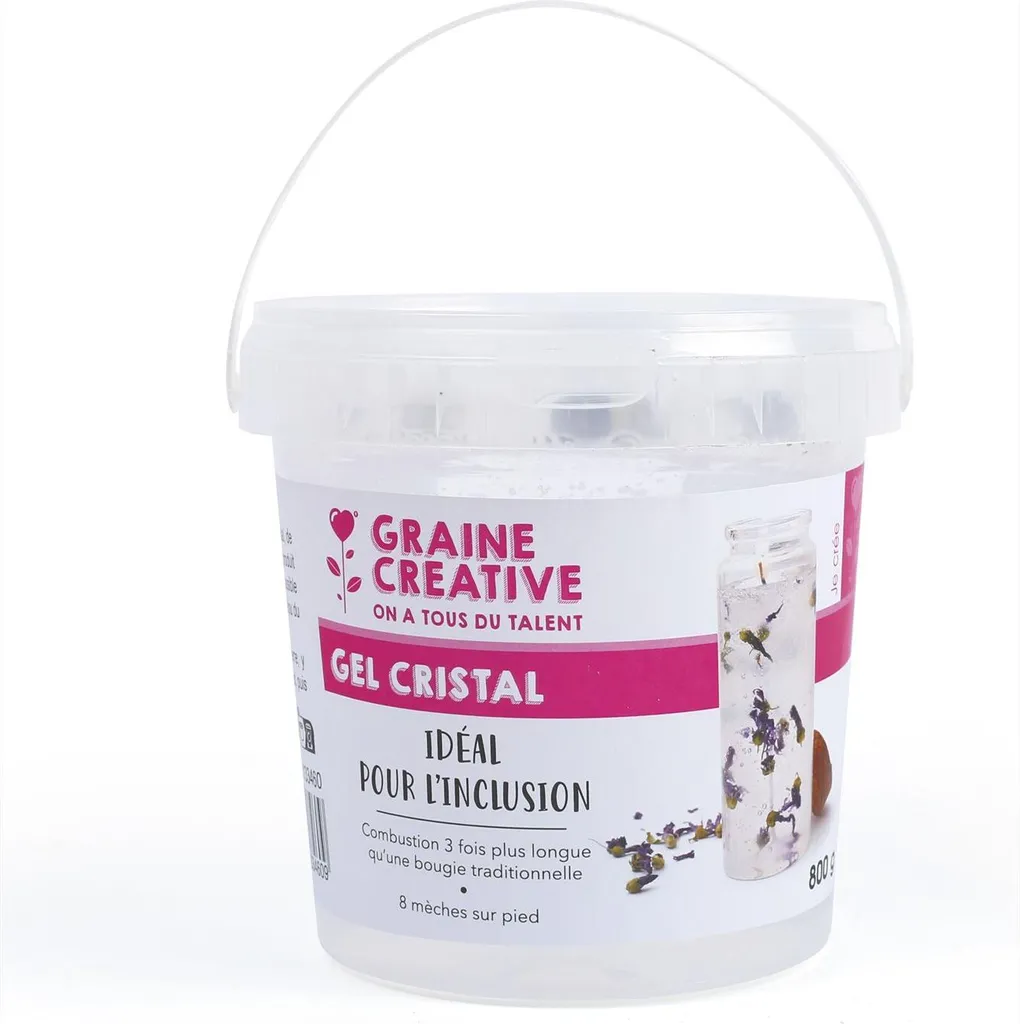 Cire gel 800g pour bougies translucides Graine Creative et ses 8 mèches