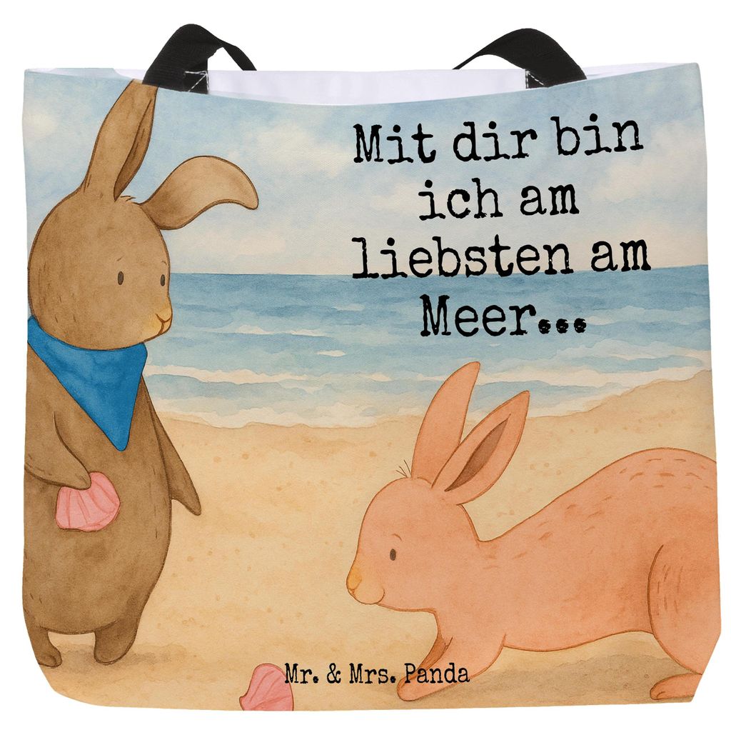 Mr. & Mrs. Panda Tote Bag Hasen Muschel Design - Weiß - Geschenk, Strand, Meer, Reisetasche, Muscheln, Beutel, Tasche, Stoffbeutel, Strandtasche, ...