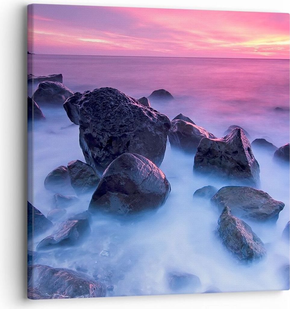 Bild auf Leinwand - Leinwandbild - Strand ufer wolken dämmerung - 30x30cm - Wand Bild - Wanddeko - Leinwanddruck - Bilder - Kunstdruck - Wanddekor...