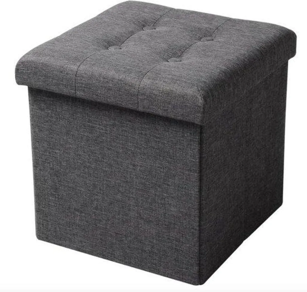 Pouf de Rangement Zazu : Gagnez de la Place avec ce Tabouret Gris Foncé Chic