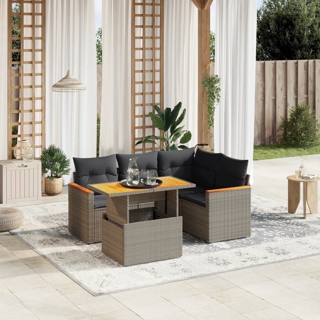 Maison Exclusive - 5-tlg. Garten-Sofagarnitur mit Kissen Grau Poly Rattan