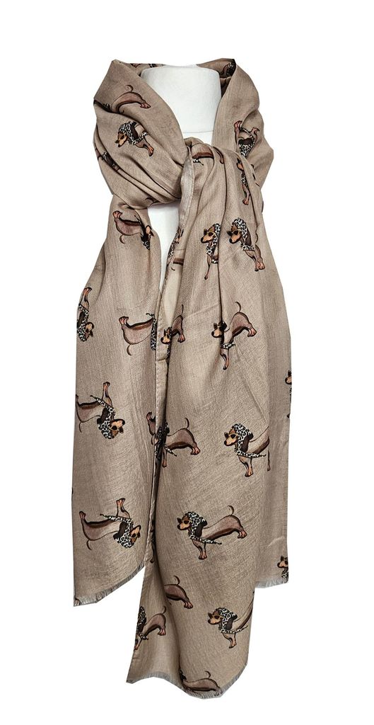 leicht wärmend Schal DACKEL Natur 85x180 Tuch Modetuch Produktbild 