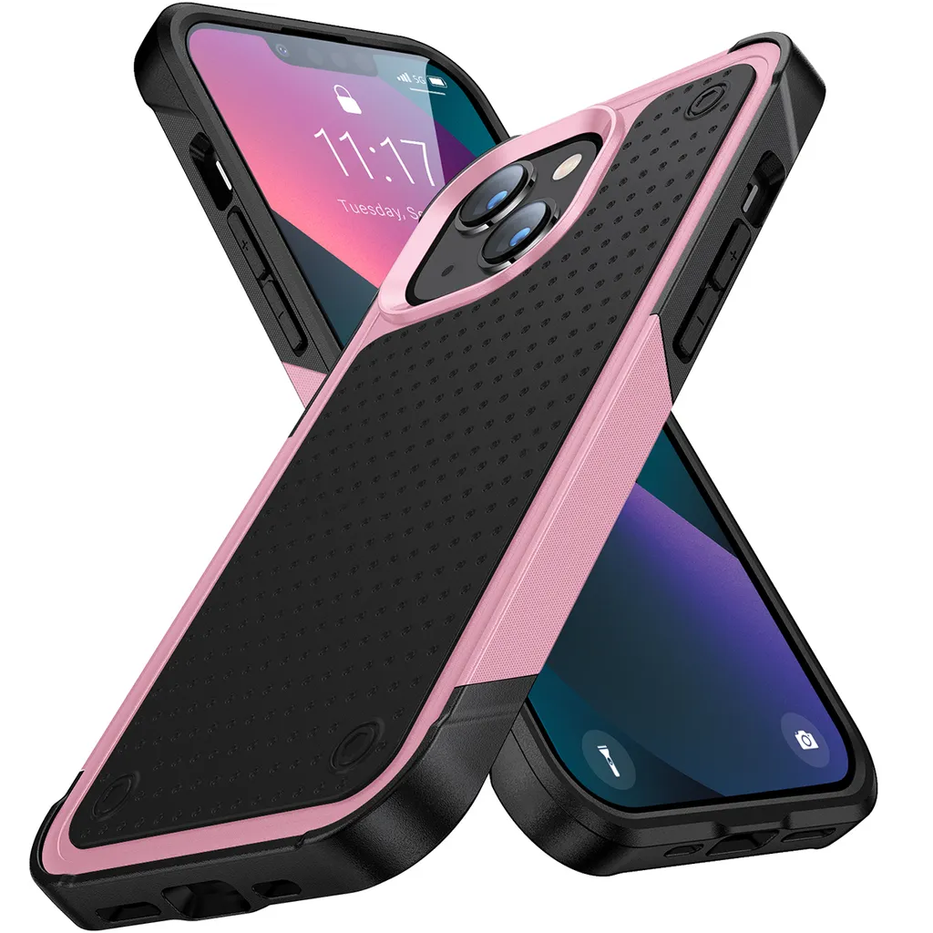 Custodia per iPhone 14 /iPhone 13, qualità militare, custodia ibrida antiurto 2in1 in PC rigido e TPU morbido rosa nero