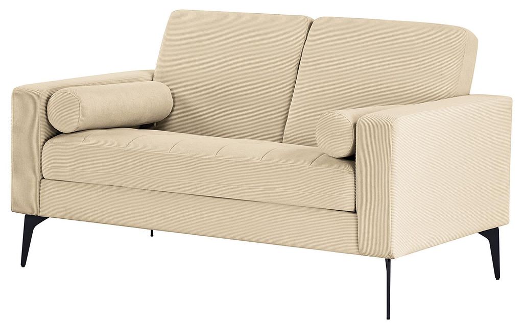 home24 2-Sitzer Sofa - Beige - Cord - Stahl - 142 x 82 x 76 cm