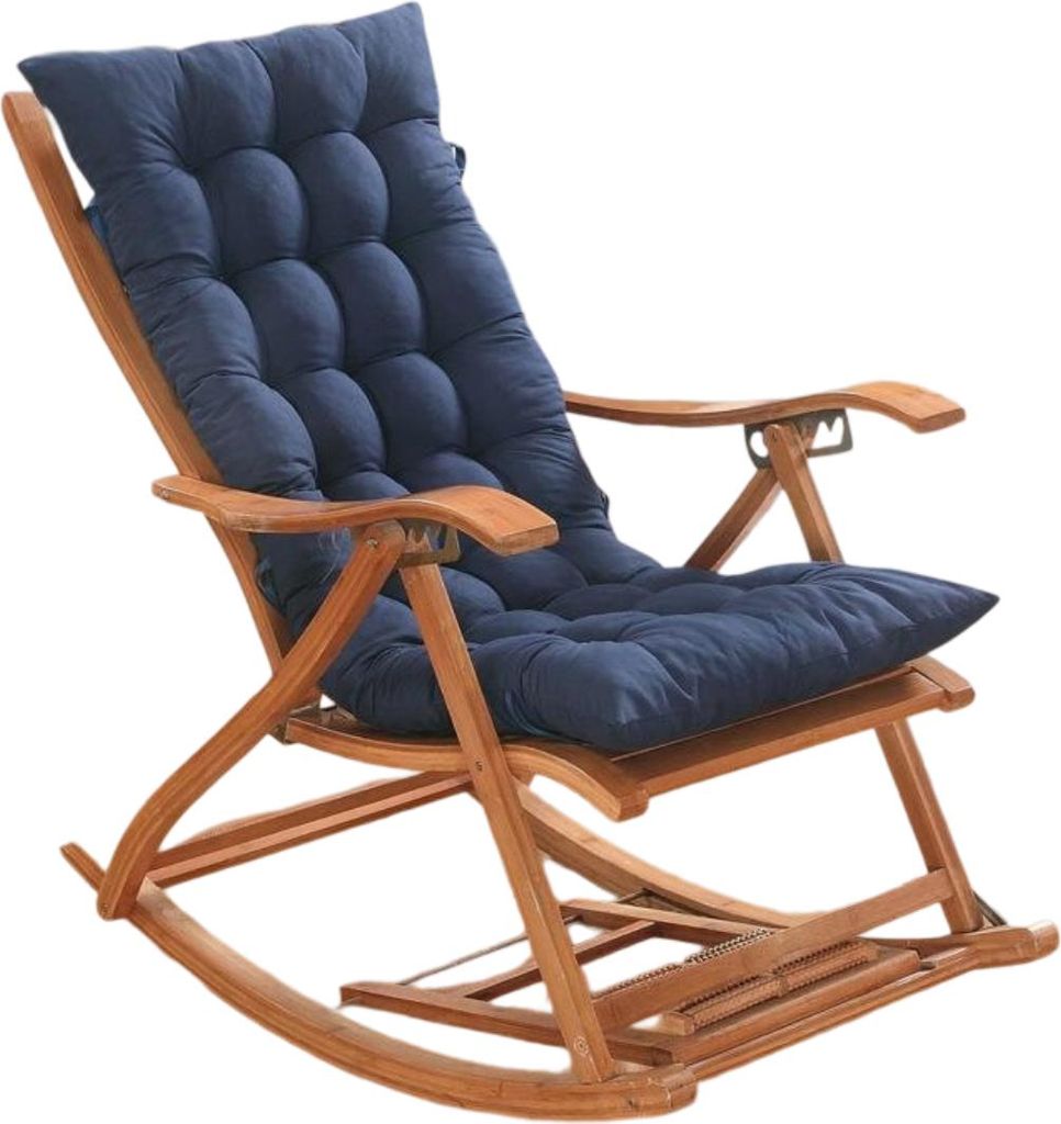 A rocking chair with a cushion.
