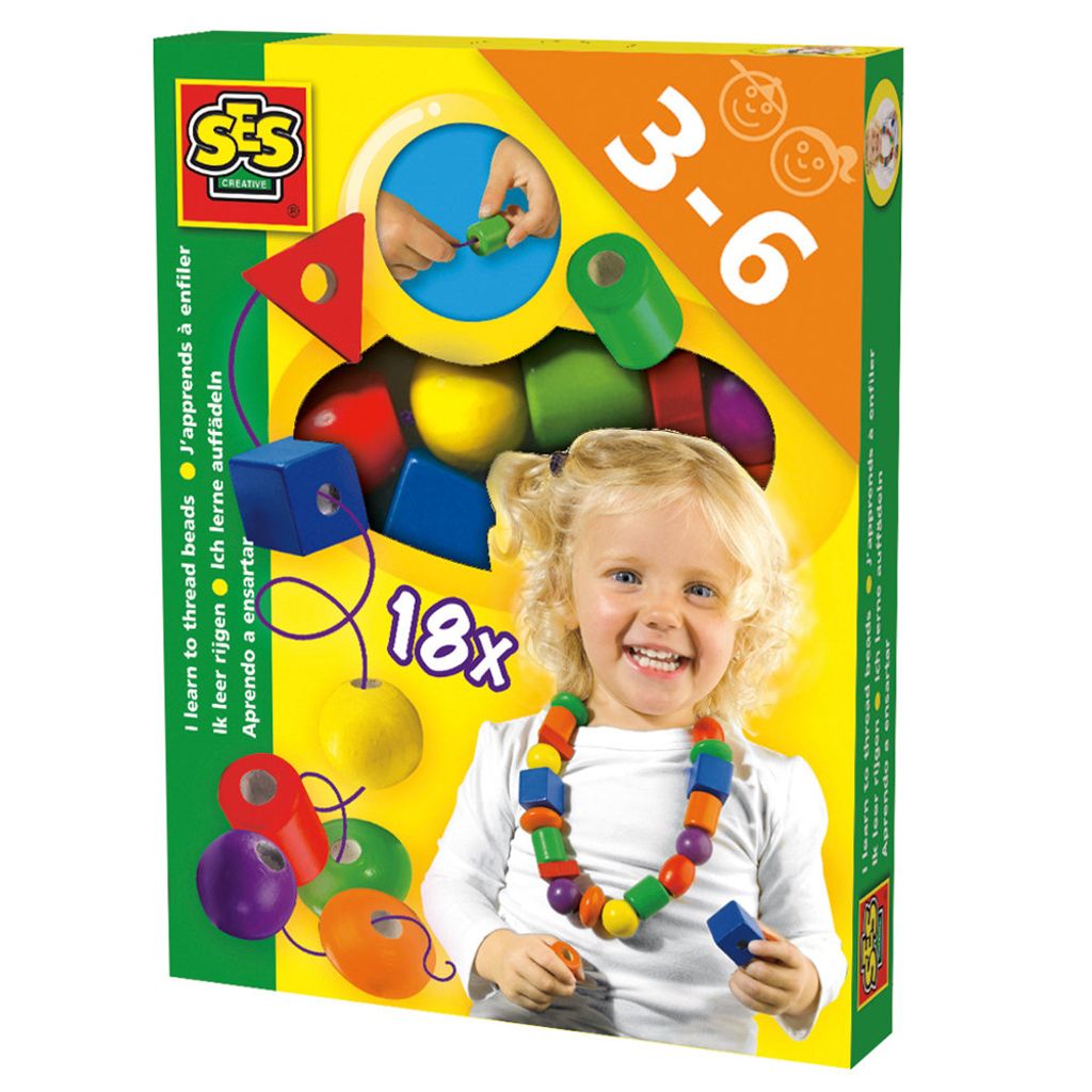 SES Creative 14808 Ich lerne auffädeln - Motorikspielzeug ab 3 Jahren für Jungen und Mädchen, Perlenset für Kinder, 3 Jahr(e), Mehrfarbig, 1 St...