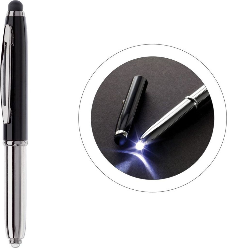 Touchpen Kugelschreiber / mit LED Licht / Farbe: silber/schwarz