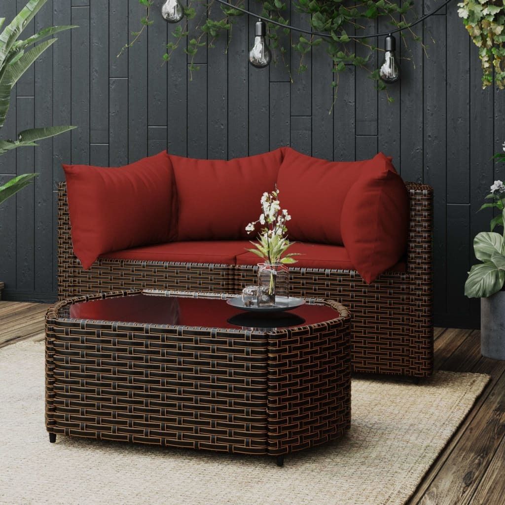 Maison Exclusive - 3-tlg. Garten-Lounge-Set mit Kissen Braun Poly Rattan