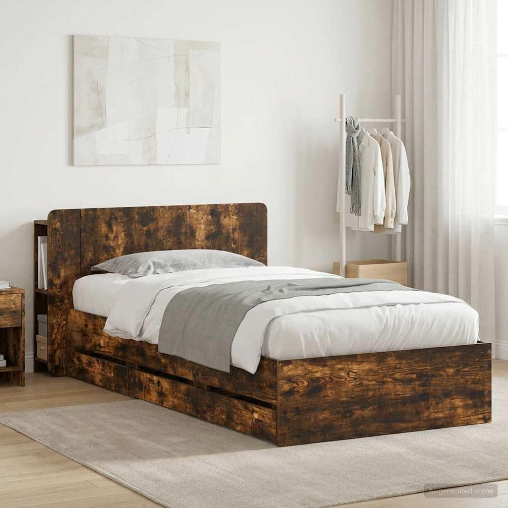 Möbel Bettgestell mit Stauraum Geräucherte Eiche 100 x 200 cmKlassische Betten - Klassische Betten c5671