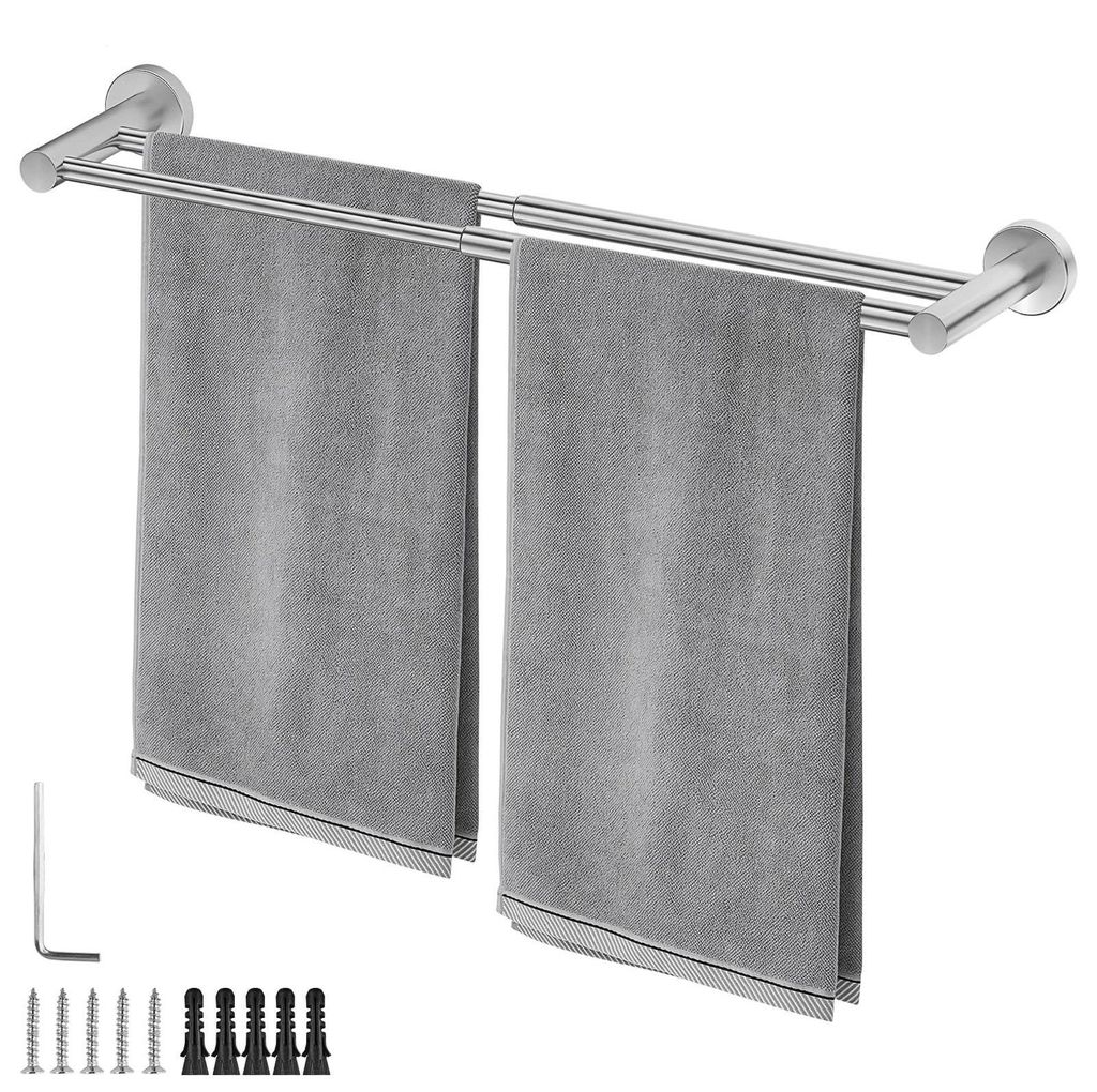 Handtuchhalter Badezimmer, 43-72cm Handtuchstange Verstellbar, 304 Handtuchhalter Edelstahl, Doppelt-Stangenstruktur, Inklusive Anleitung, für Bad...