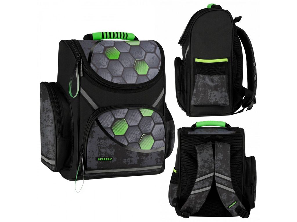 Football Černo-zelený školní batoh, aktovka 37x32x22cm Obrázek produktu 