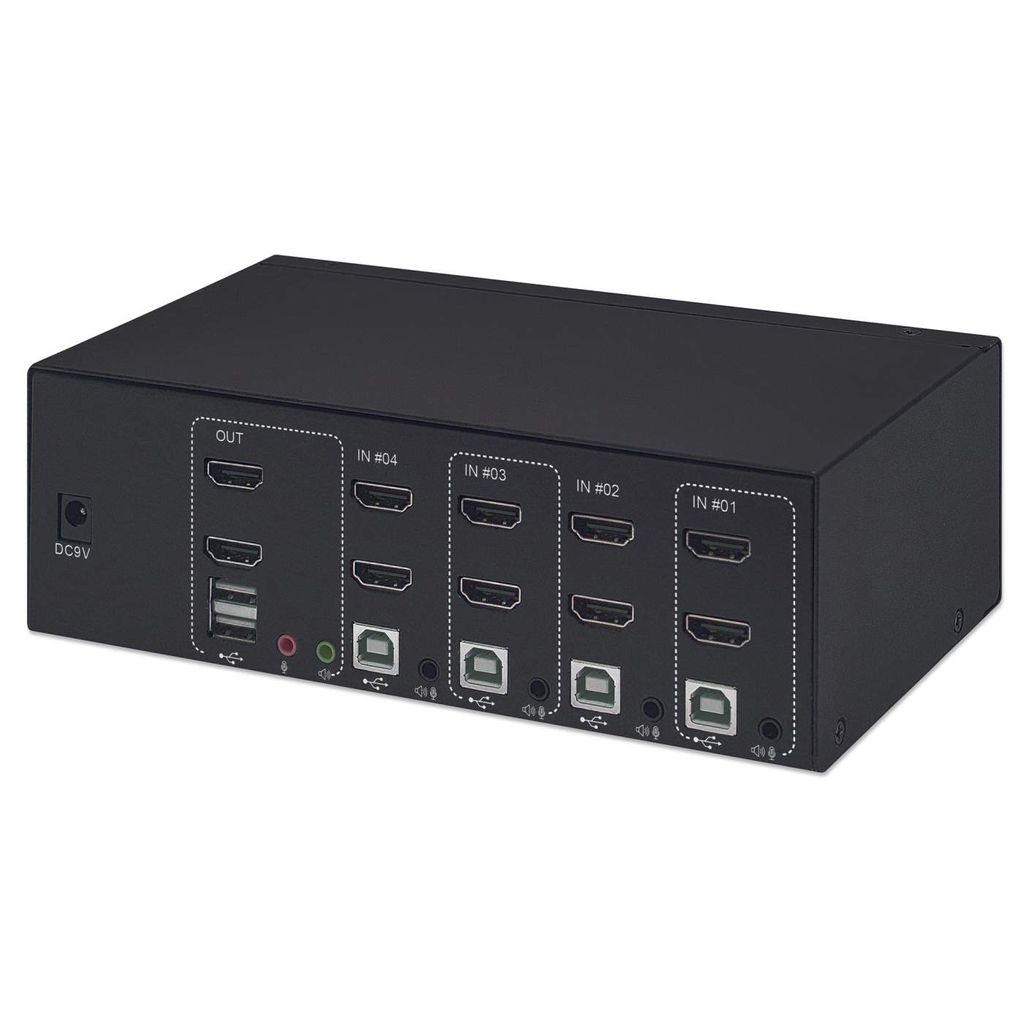 MANHATTAN KVM Switch 4-Port Dual-Monitor HDMI 4K@30Hz