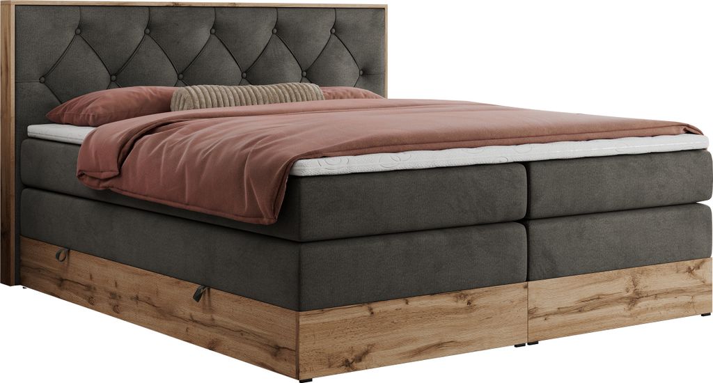 MKS MEBLE King Boxspringbett 180x200 mit Bettkasten Eiche, Produktbild 