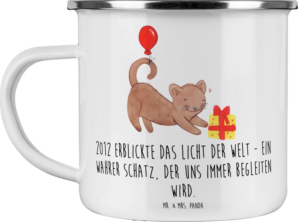 Mr. & Mrs. Panda Emaille Tasse 2012 Geburtstag - Weiß - Geschenk, erblickte das Licht der Welt, Teetasse, emaillebecher, Motivtasse, Glückwunsch,...