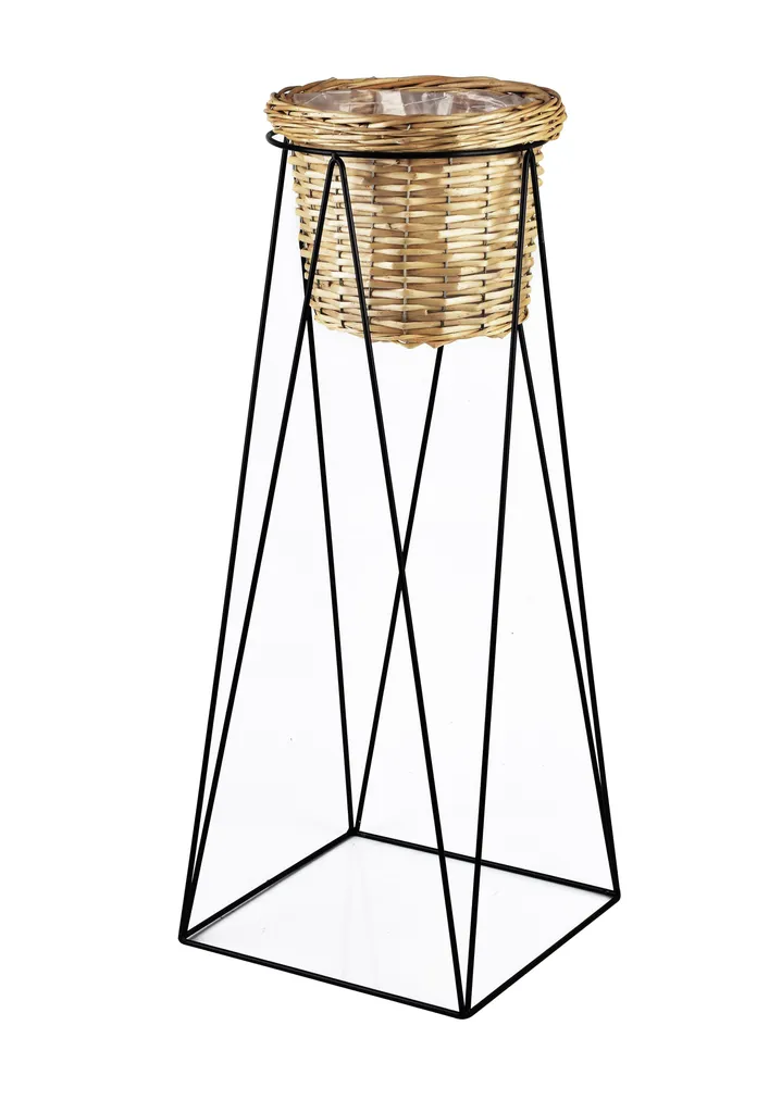 Support sur pied Swen en métal et rotin plastique noir et brun 80x33cm