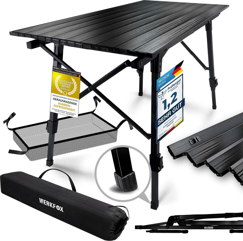 Multifunktionale Campingtafel - Höhenverstellbarer Klapptisch 90x51cm mit Tragetasche - Belastbar bis 30kg