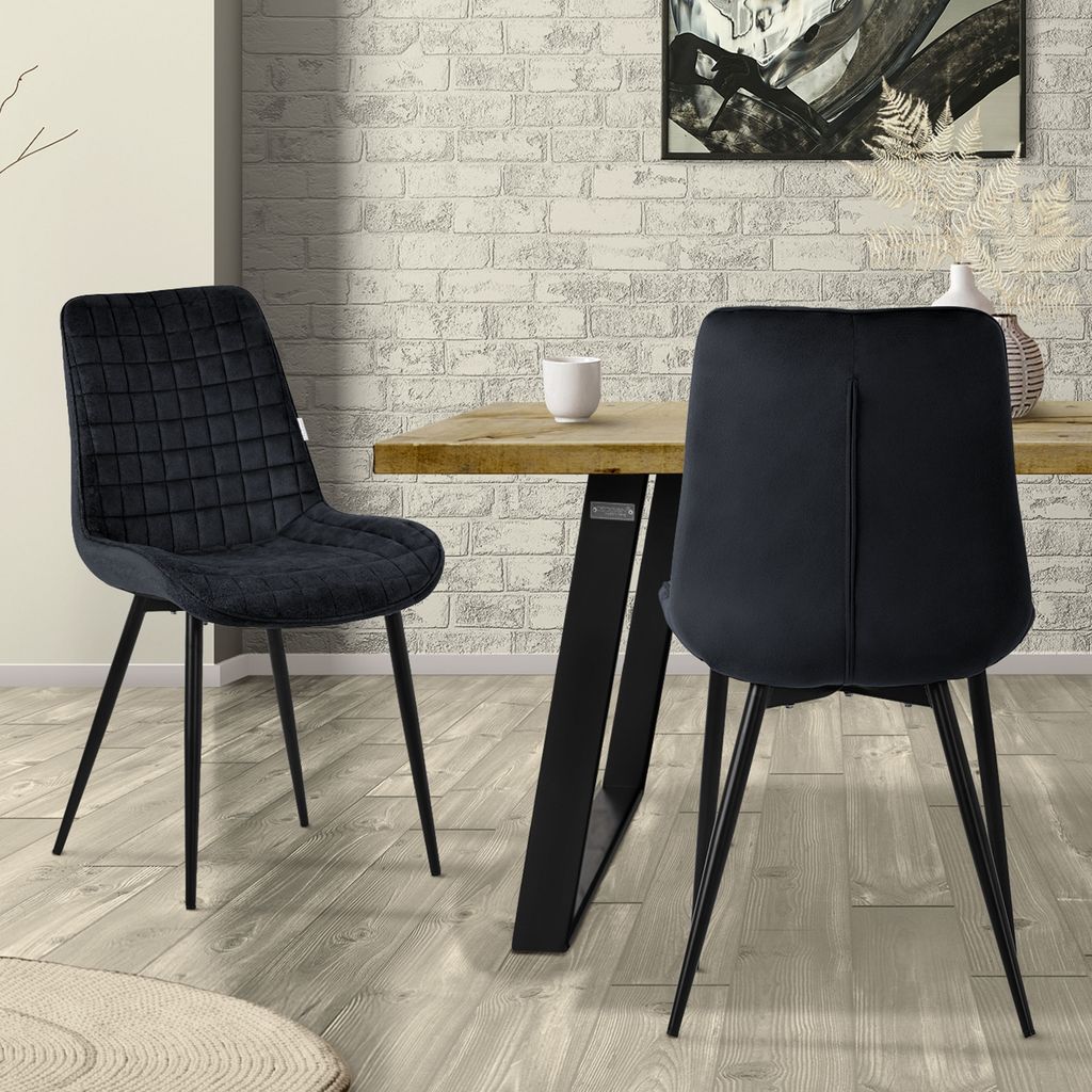 ML-Design Esszimmerstühle 2er Set, Schwarz, Sitzfläche aus Samt mit schwarzen Metallbeinen, Küchenstühle mit Rückenlehne