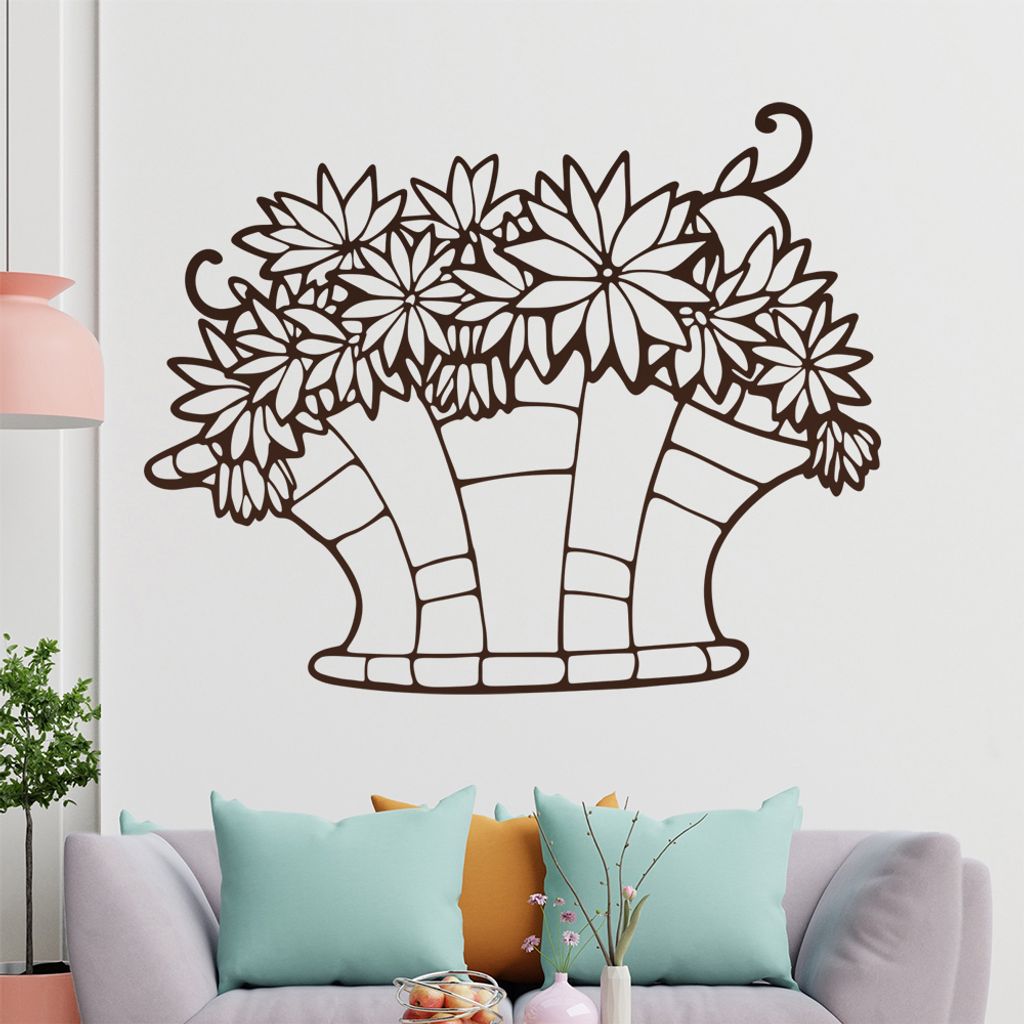 Blumen - Pflanze - Korb Wandtattoo in 6 Größen - Wandaufkleber Wall Sticker - Dekoration, Küche, Wohnzimmer, Schlafzimmer, Badezimmer