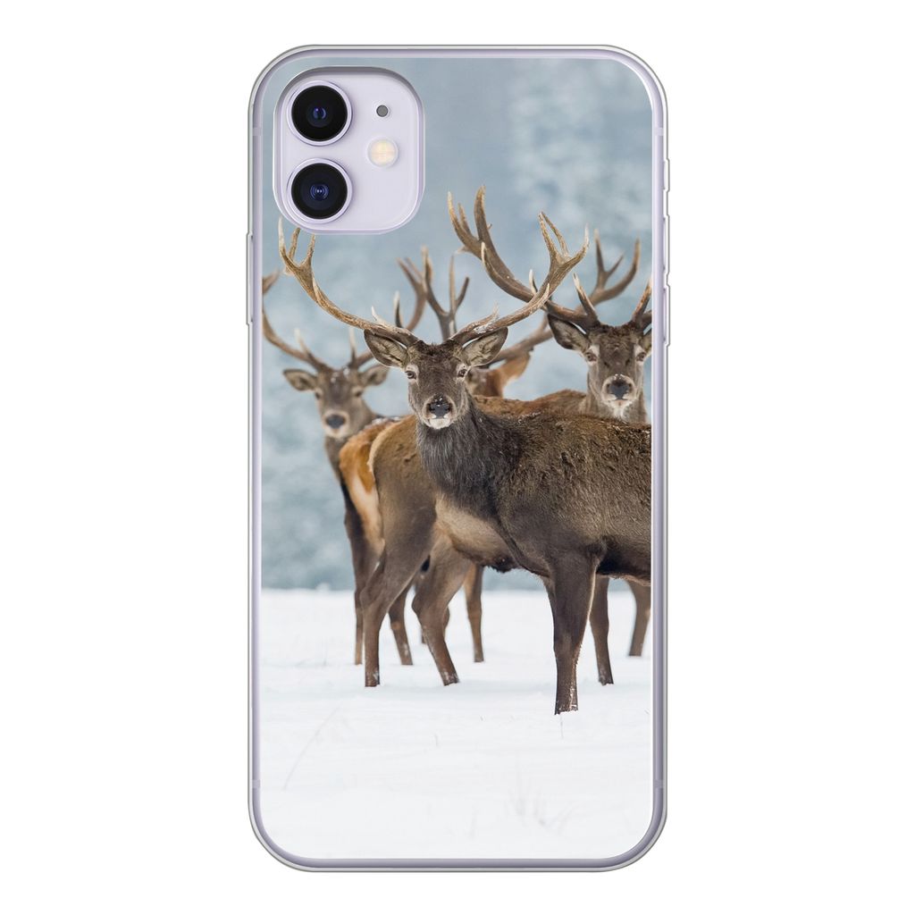 MuchoWow Handyhülle Schutzhülle Hülle für iPhone 11 Hirsche - Tiere - Schnee - Winter - Landschaft - Natur Silikon Softcase Handy Hülle - Ha...