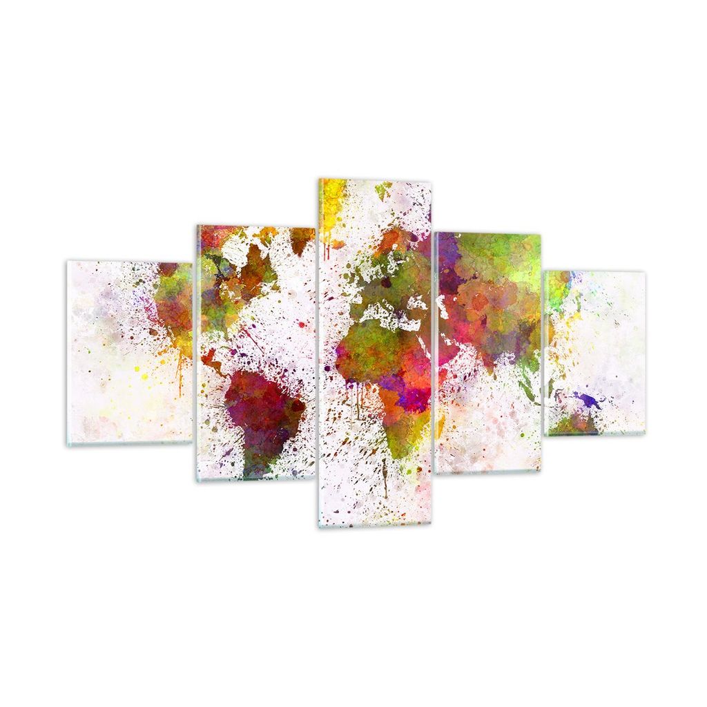Bilder auf glas - Karte Welt modern - 125x70cm - Glasbilder - Wandbilder - Kunstdruck - zum Aufhängen bereit - Wanddekoration aus Glas - Glas Bild...