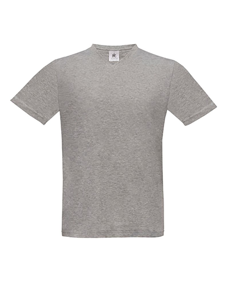 B&C Herren T-Shirt V-Ausschnitt Basic V-Neck Shirt Basic Tee Shirt, Größe:L, Farbe:Sport Grey