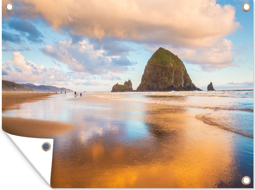 MuchoWow 80x60 cm Outdoor-Poster Gartendeko Sichtschutz Garten Poster für den Garten Haystack Rock während der Golden Hour mit Blick vom Canno...