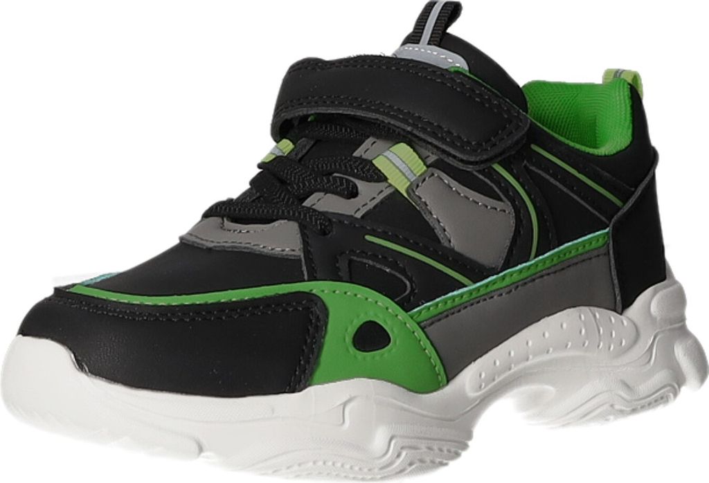 Sneakers Kinder-Jungen-Sneaker-Slipper-Klettschuh Schwarz-Grün-Grau-Weiß, Farbe:schwarz, EU Größe:32