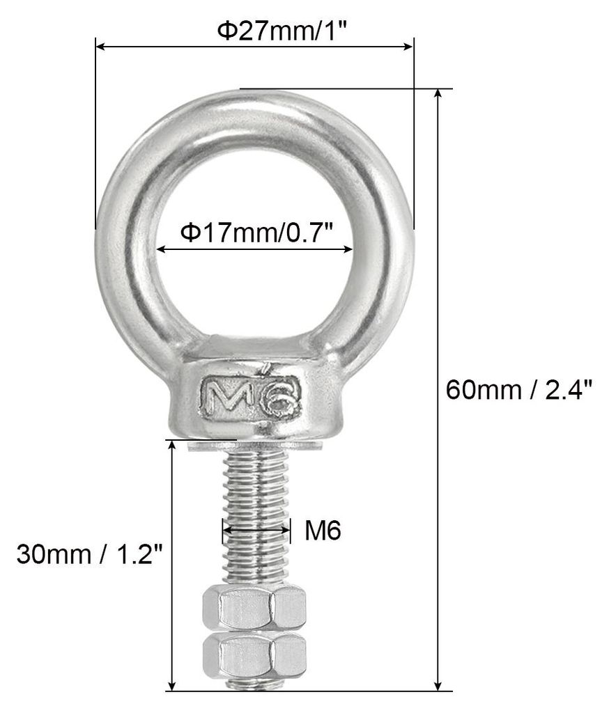 Ringschraube, 4er Pack M6x30 304 Edelstahl Augenschrauben Gewindeschraube Augbolzen Schulterring mit Muttern Unterlegscheiben zum Heben und Aufh?ngen