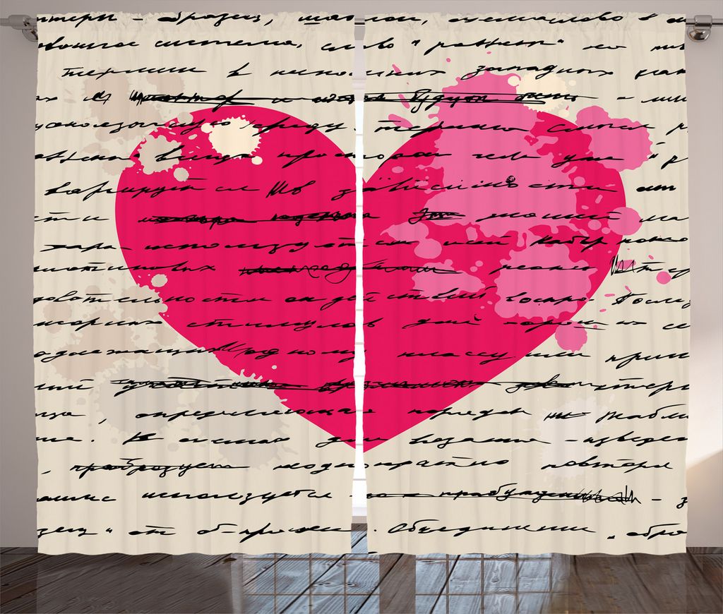 ABAKUHAUS Antiquität Rustikaler Vorhang, Liebe Worte Handschrift, Wohnzimmer Universalband Gardinen mit Schlaufen und Haken, 280 x 245 cm, Magenta...