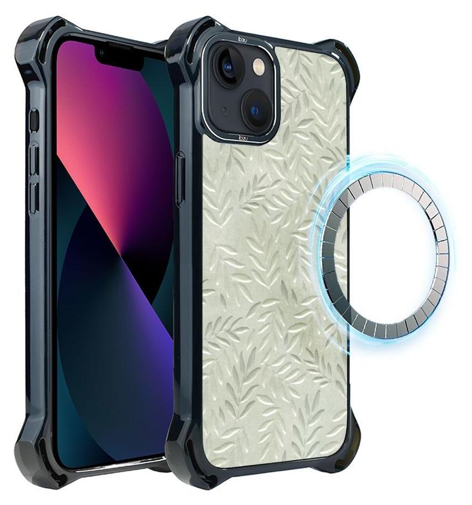Schutzhülle für das iPhone 13, MagSafe-kompatibel, verstärkte Ecken, schwarz, Olivenblätter