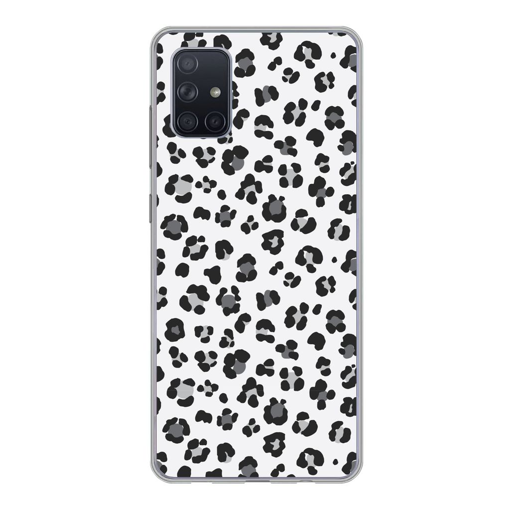 MuchoWow Handyhülle Schutzhülle Hülle für Samsung Galaxy A71 Panther Druck - Grau - Abstrakt Silikon Softcase Handy Hülle - Kartenbesitzer