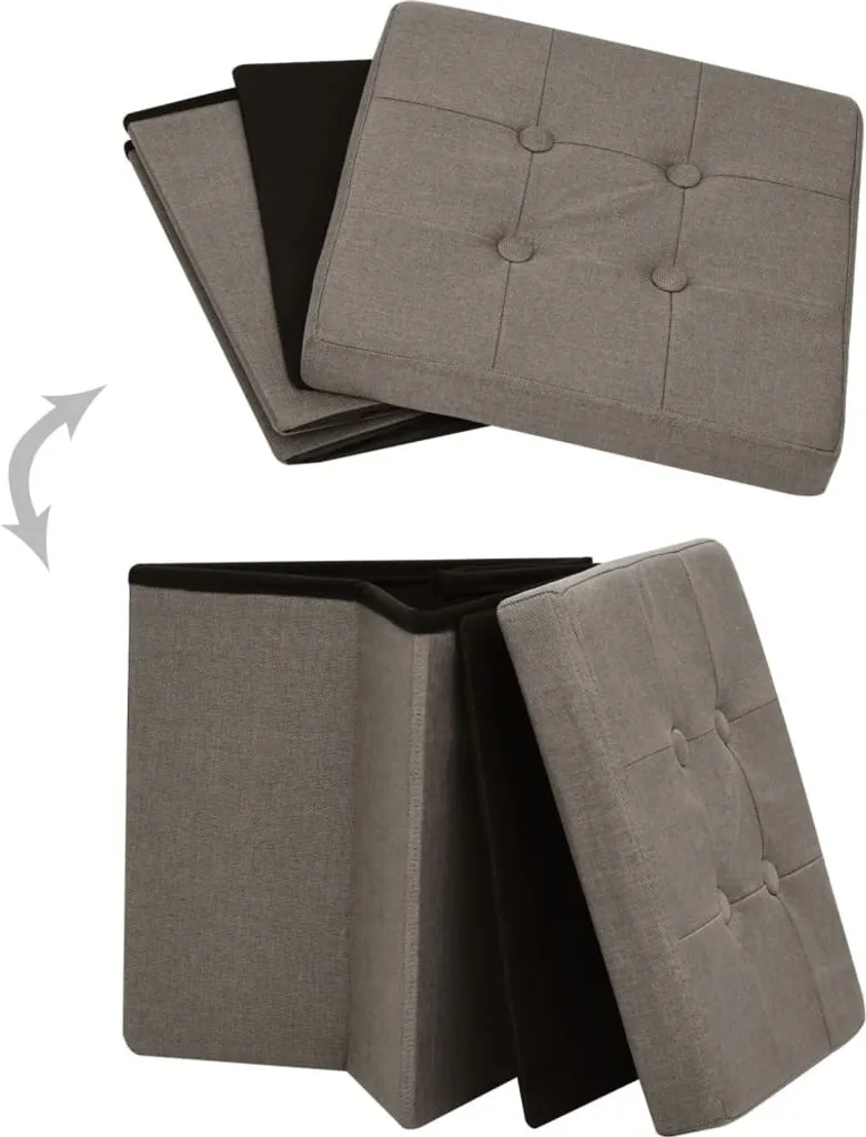 Tabouret Design avec Coffre Intégré Taupe Aspect Lin - Set de 2 Pcs - 6