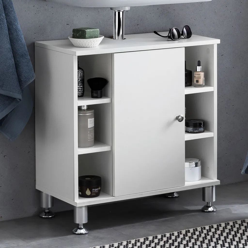 Meuble sous-lavabo blanc FineBuy 60x64x32 cm avec 6 compartiments