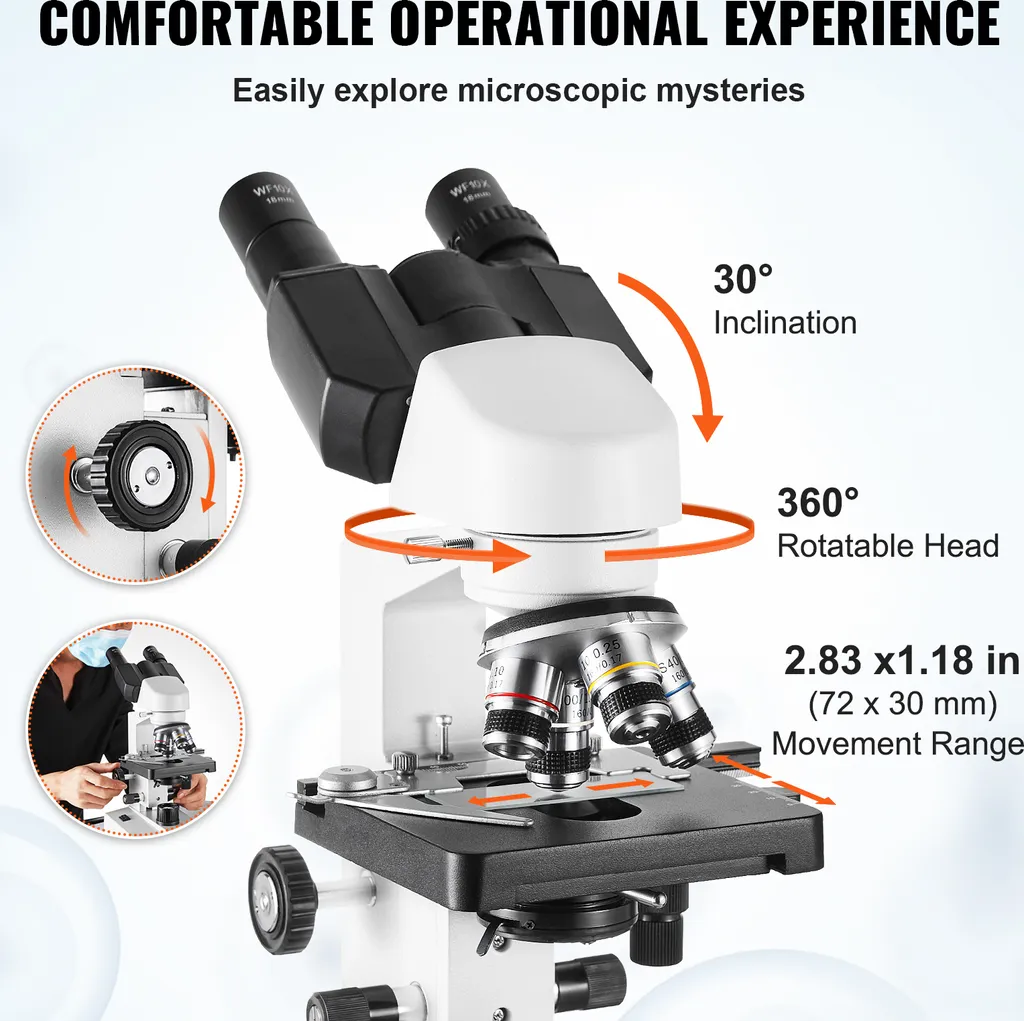 Microscope optique binoculaire 40X-2500X haute résolution blanc HD