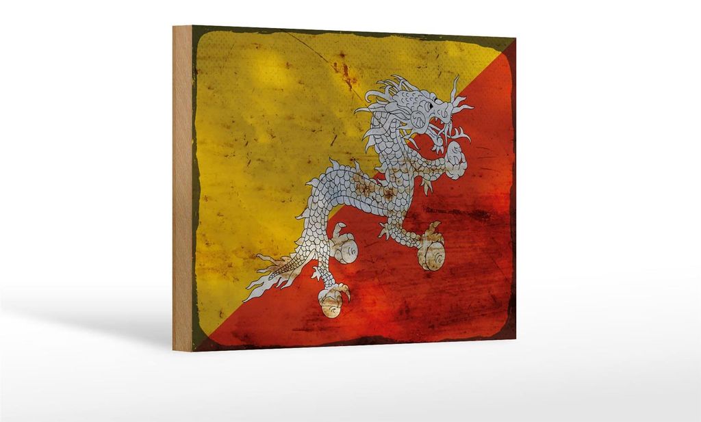 Holzschild Flagge Bhutans 18x12cm Flag of Bhutan Rost