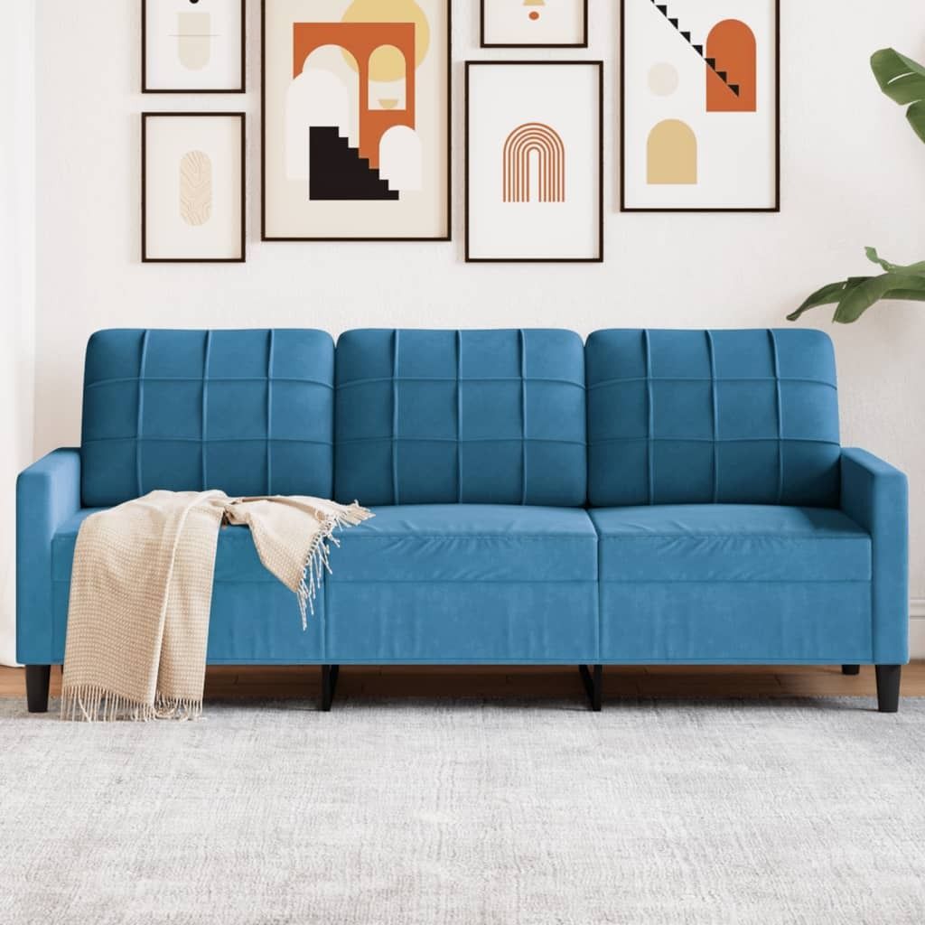 "im Angebot" 3-Sitzer-Sofa - Stoff (100 % Polyester) - Wohnzimmer Sofa - Blau 180 cm Samt - Klassische Sofas CC17672