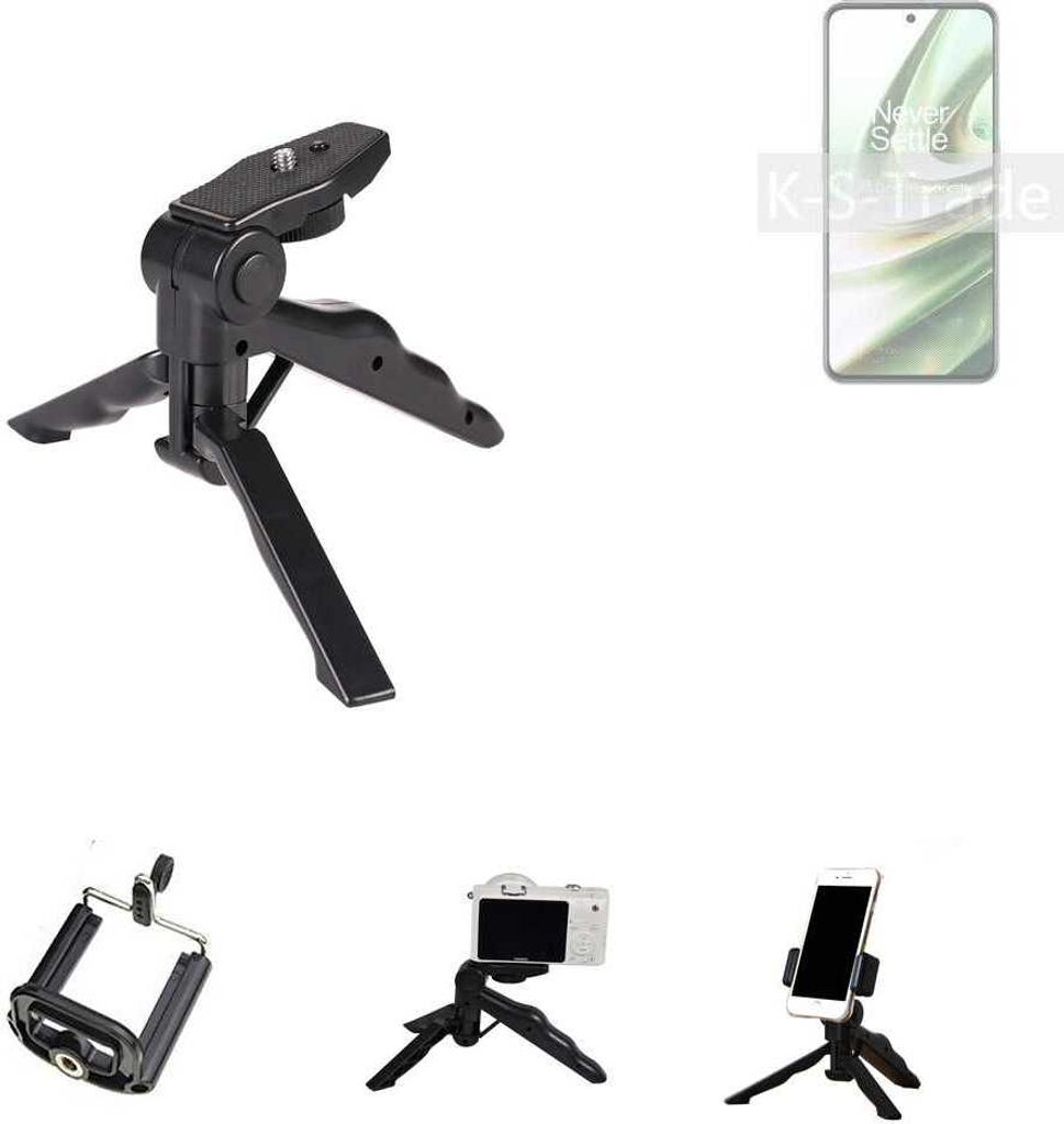 K-S-Trade Stativ Tisch-Ständer Dreibein Handy-Stativ Ständer kompatibel mit OnePlus 10R 5G Mini-Stativ Smartphone Tripod Handy-Stativ aus Plastik