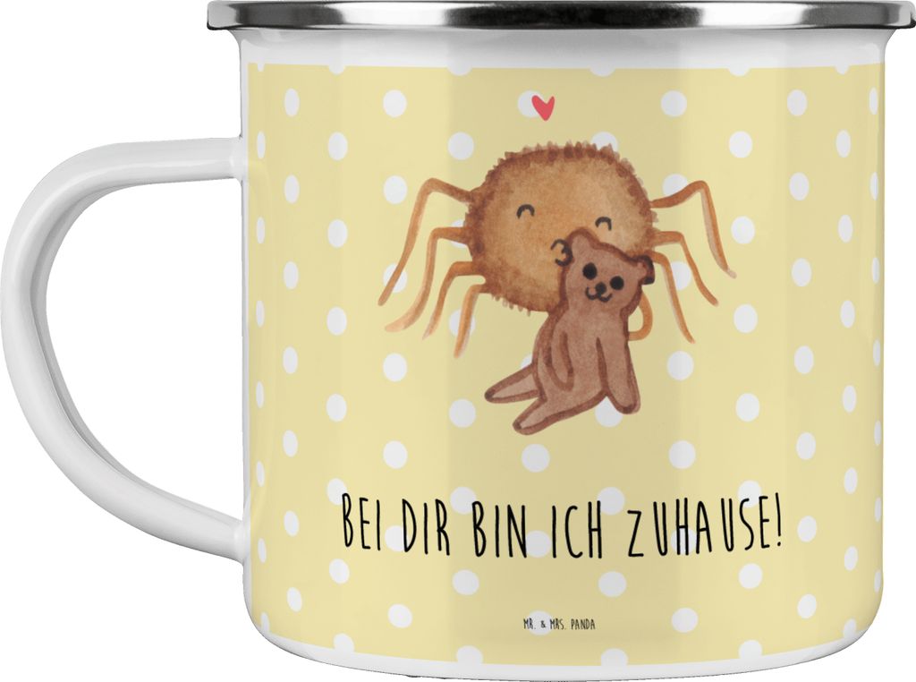 Mr. & Mrs. Panda Kaffeepott Spinne Agathe Teddy - Gelb Pastell - Geschenk, Tasse Emaille, Pott, Liebesbeweis, Dankeschön, Miteinander, reisetasse,...